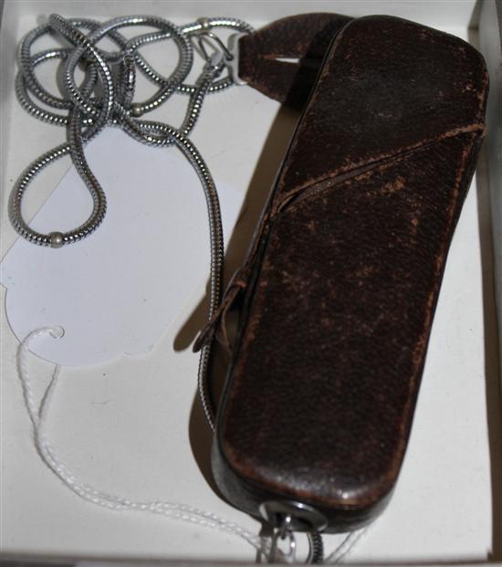 Minox sub-miniature camera, with leather case and chain